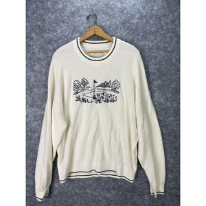 Hollister Sweater Mens Teens XL White Golf Graphic Waffle Knit Boxy Fit Pullover